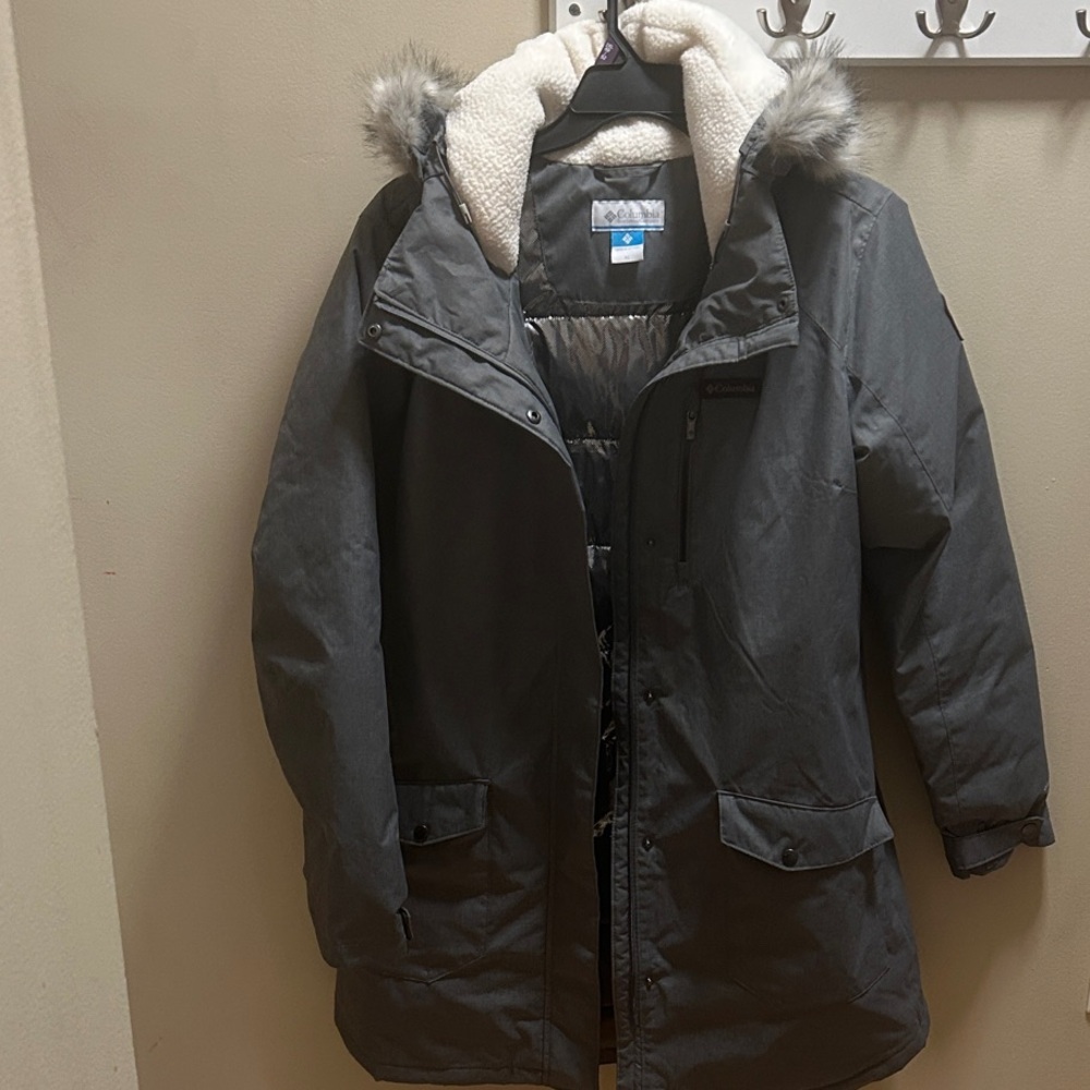 Columbia Gray Ski & Snow Jacket with Faux Fur Hood